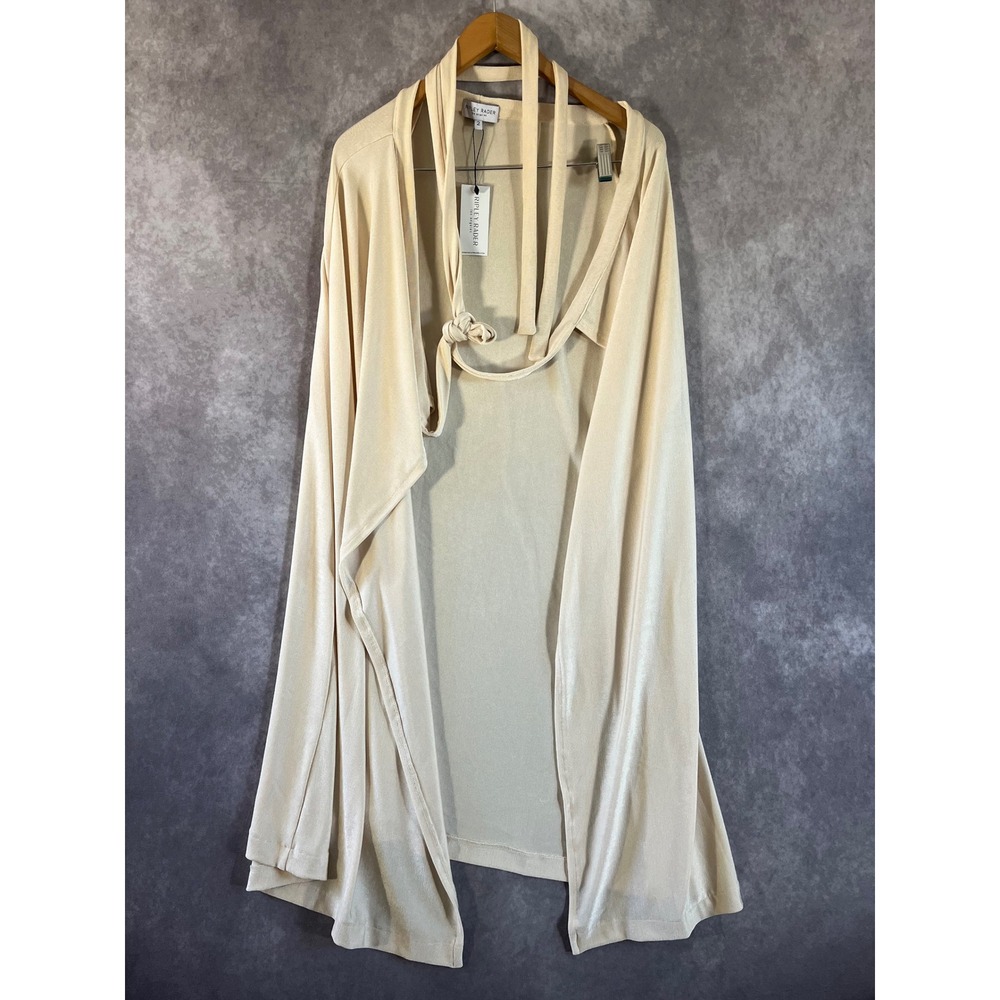 Ripley Rader Duster Vest Women 2 Champagne Shimmer Tie Neck Sleeveless Shawl NEW